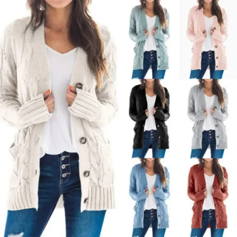 Women's Open Front Cardigan Sweaters Fashion Button Down Cable Knit Chunky Outwear Coats Jackets