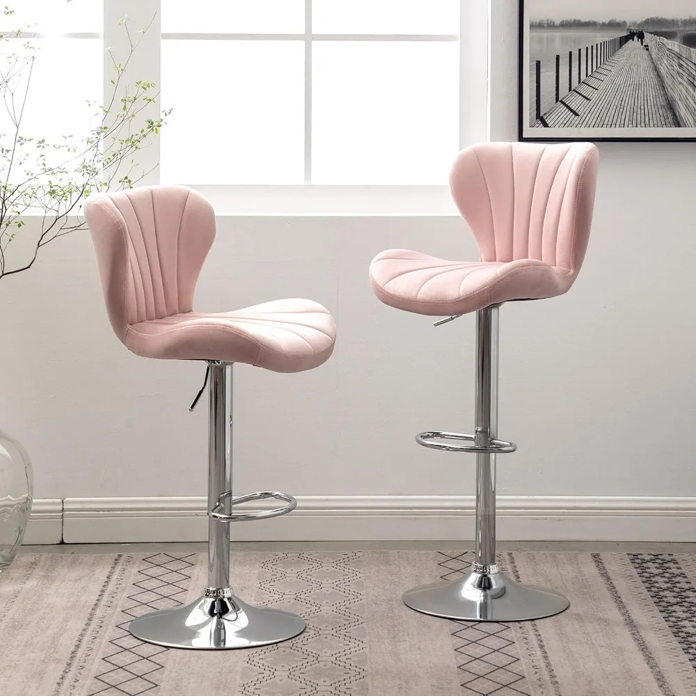 

Roundhill Furniture Ellston Velvet Adjustable Swivel Barstools in Pink, Set of 2