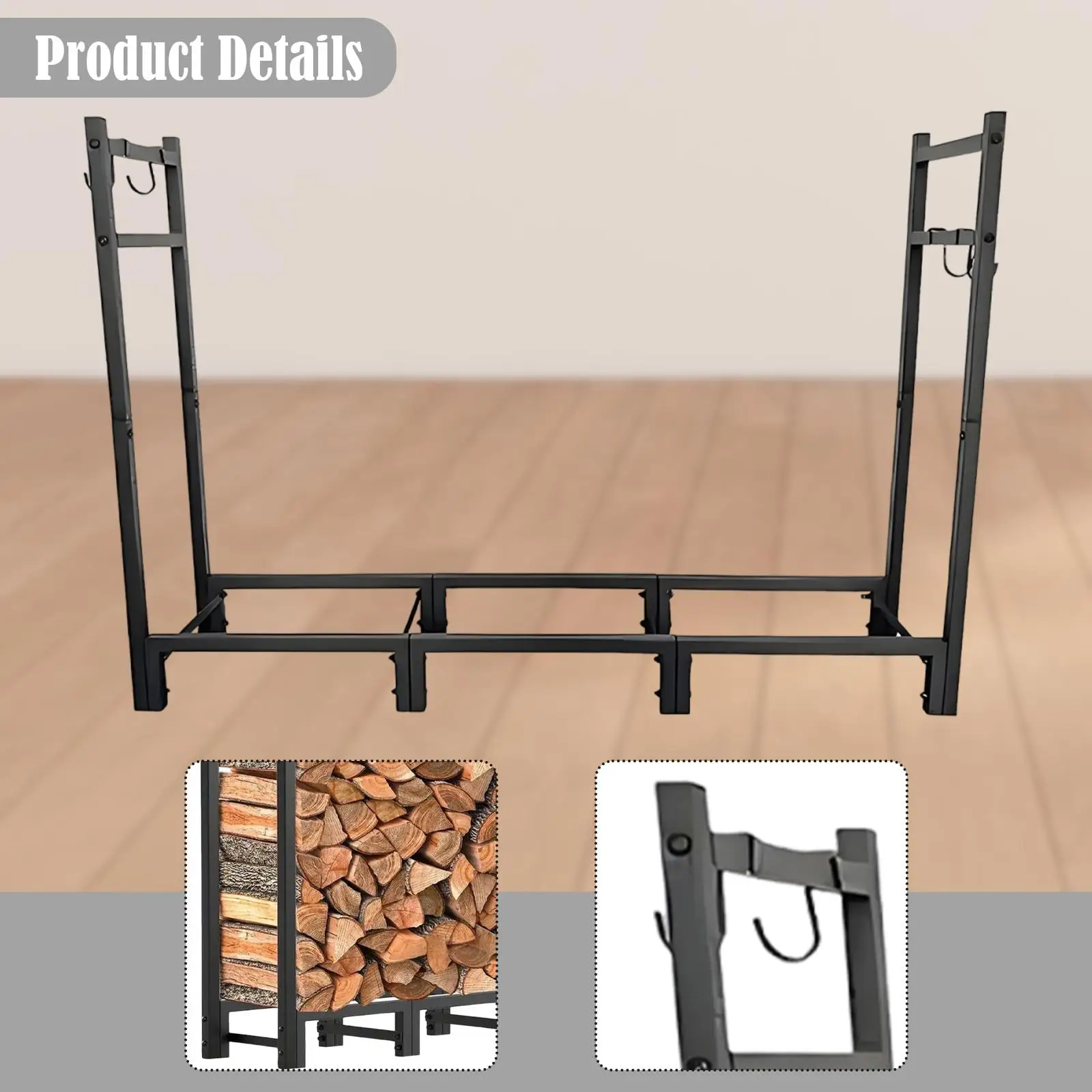 Indoor Outdoor Firewood Rack 550 Pounds Capacity Metal Log Holder Stand for Patio Fireplace Backyard and Lumber Storage