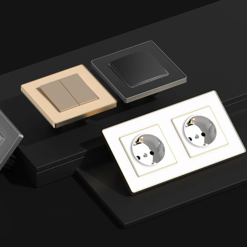 DIY Wall Electrical Socket EU French Plug, USB Type C Charging Ports, Gold Acrlic Glass Panel 1 2 3 Panel Gang, Wallpad L6 - Image 4