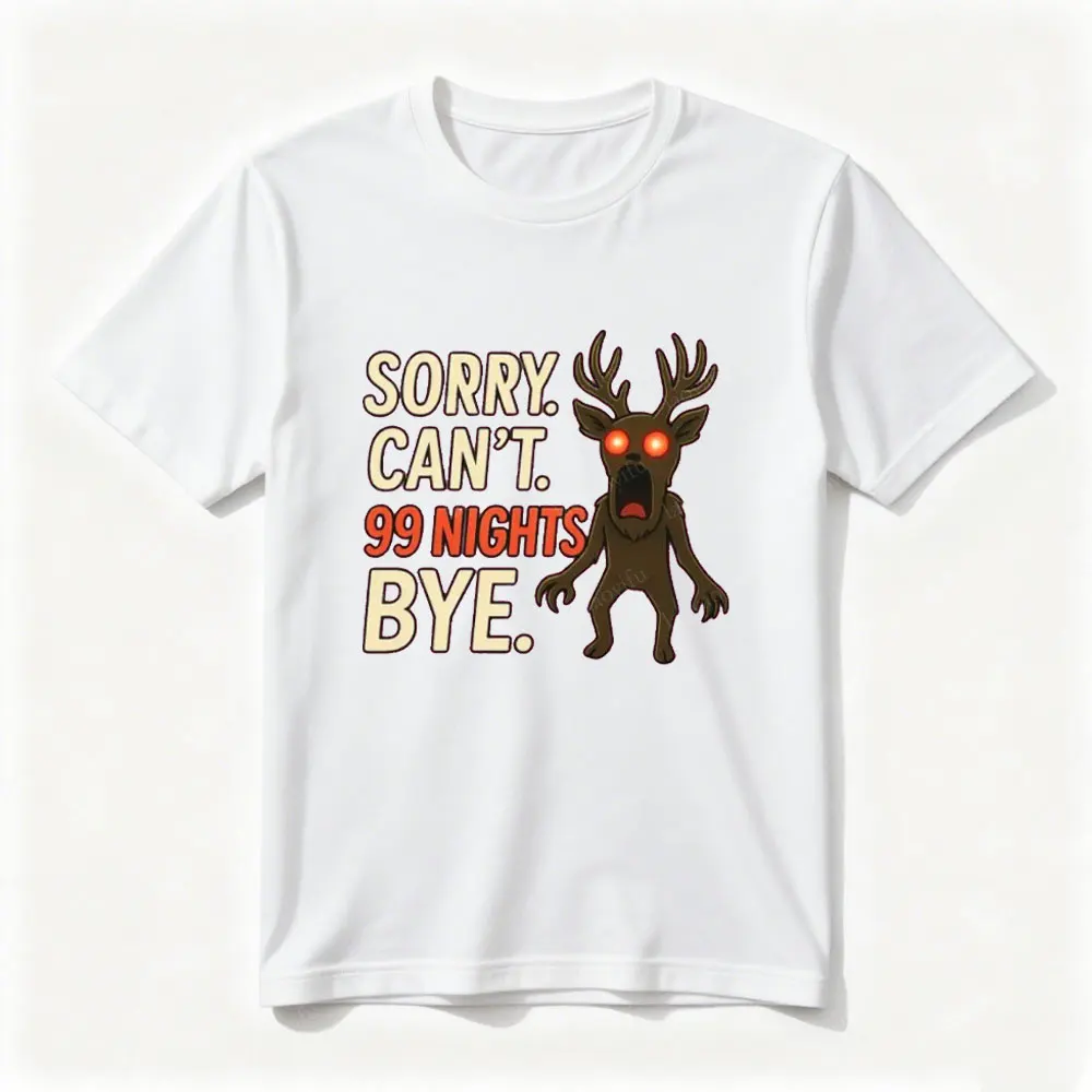 Funny 99 Nights Sorry Can’t Bye Shirt Creepy Deer Halloween Men T-Shirt Spooky Season Tired Introvert Scary Forest Creature Tee