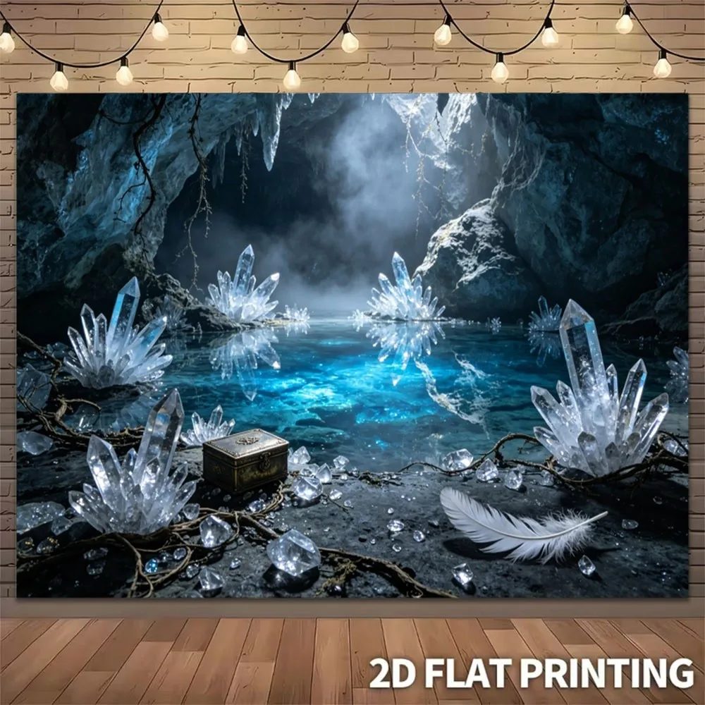 Mystical Glowing Blue Crystal Cave Print Tapestry Ethereal Enchanted Scenic Wall Hanging Backdrop Multisize Available Including
