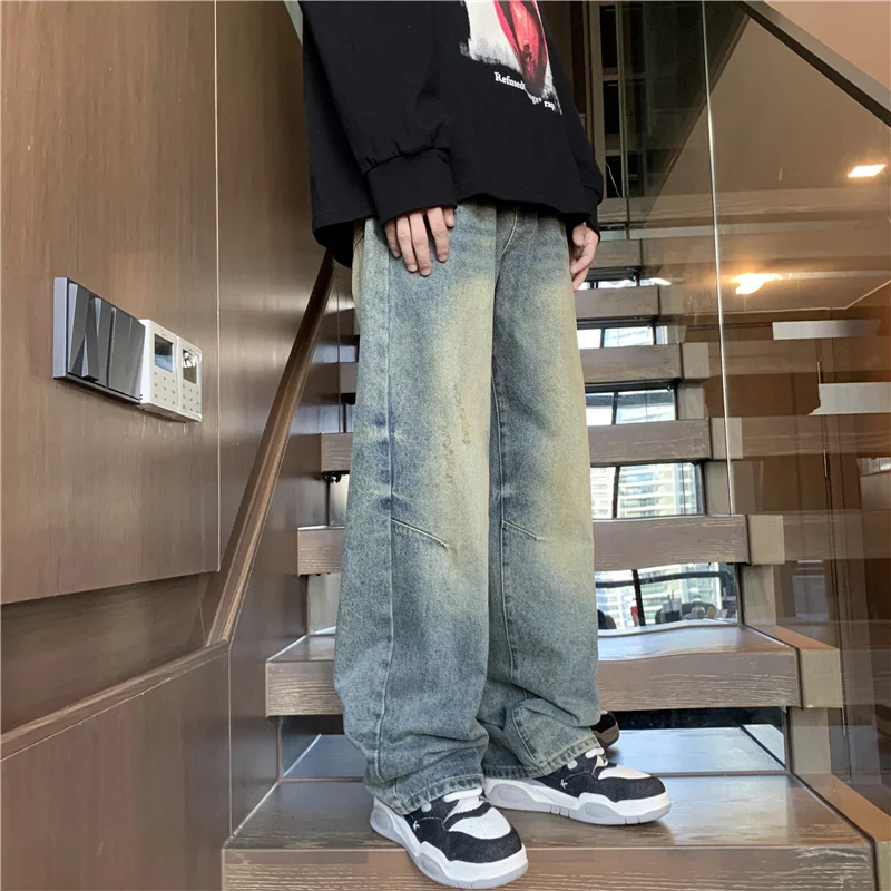 2024 Spring Men's Wide Leg Jeans Straight Denim Pants Loose Street Famous Clothing Casual Fashion New Autumn Trousers P128