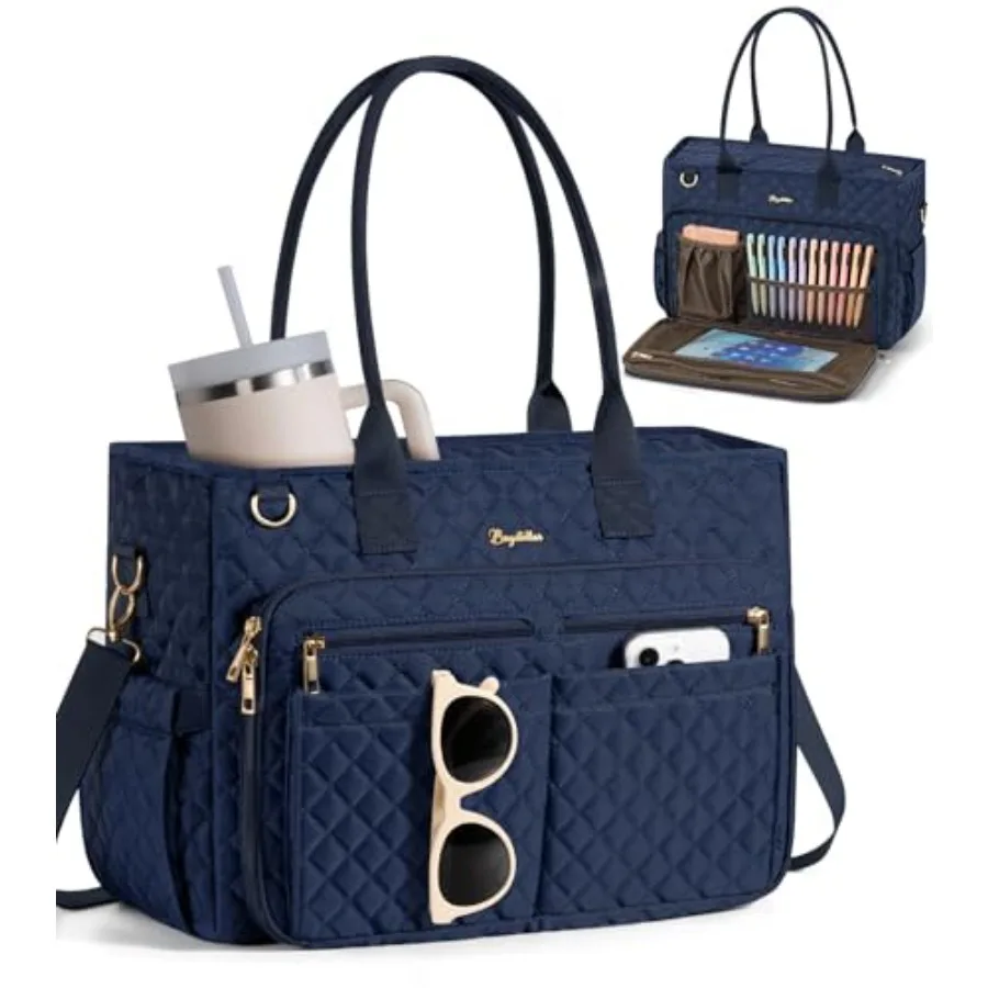 Bagstellar Teacher Bags for Women 15.6 inch Laptop Work Tote Bag Quilted Nurse Bible Computer Shoulder Bag for School Travel Dr