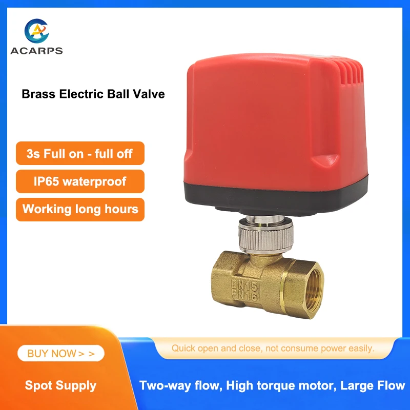 

3s Full on - full off Motorized Ball Valves Brass 2-Way IP65 Waterproof 2 Wire Power-off reset 12V 24V 220V Electric Water Valve