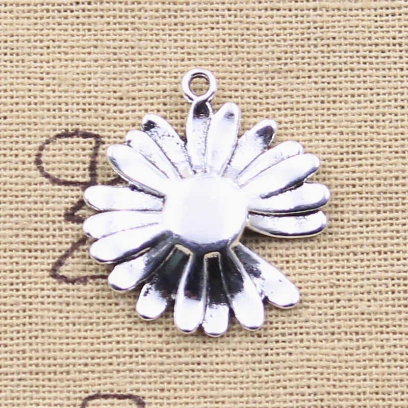 5pcs Charms Daisy Flower Sunflower 28x26mm Antique Silver Color Pendants Making DIY Handmade Tibetan Finding Jewelry