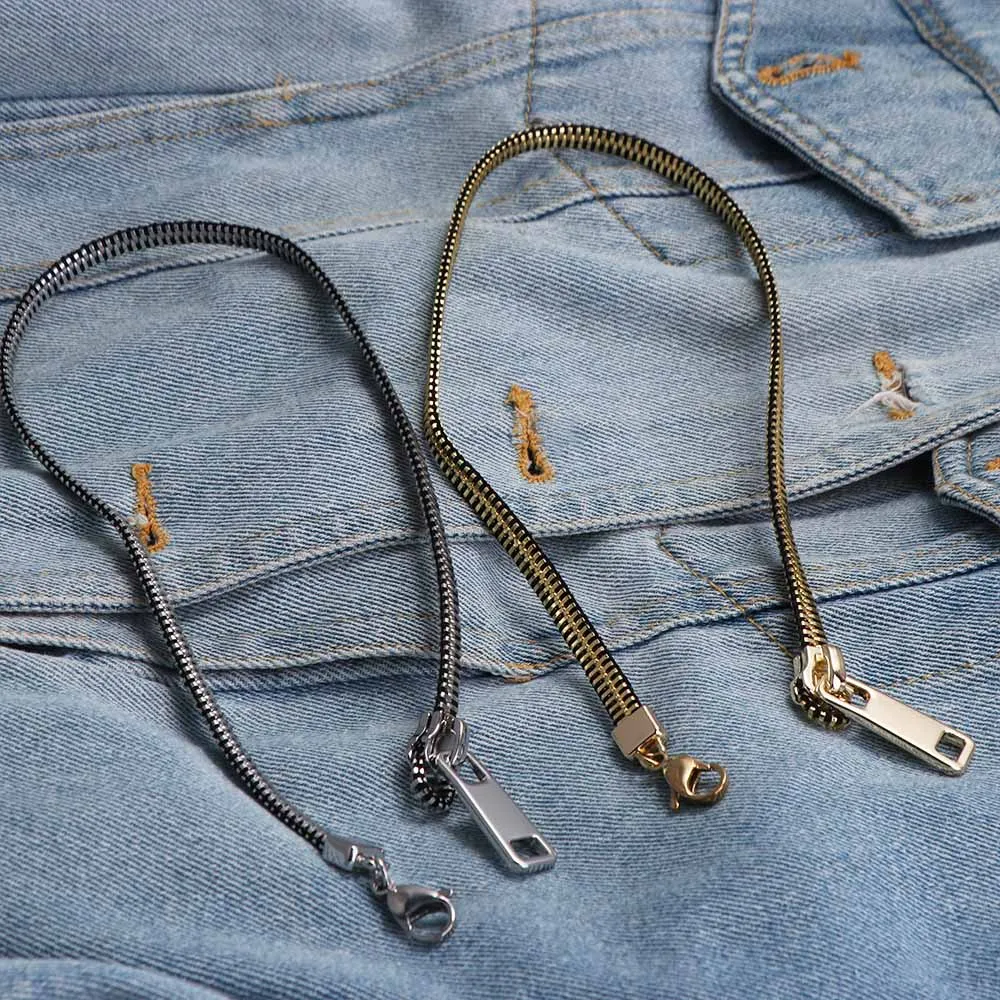 Jewelry Choker Zipper Necklace Hip-hop Titanium Steel Pull-able Zipper Sweater Chain Trendy Punk Clavicle Necklace Couple