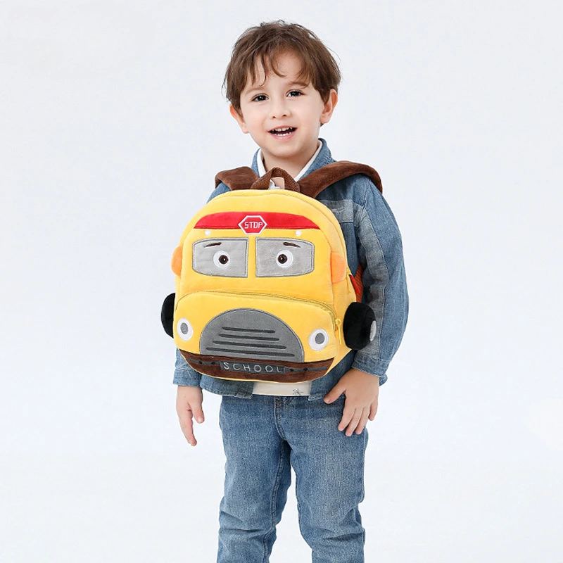 Cartoon Car Plush Backpack para crianças, Kindergarten School Bags para menina e menino, mãe e criança