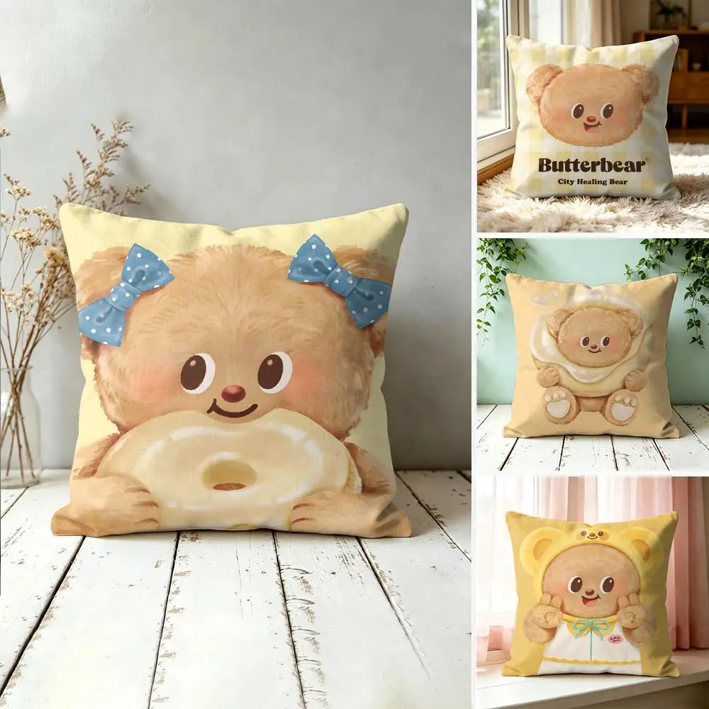B-Butter Bear Cute Anime Cushion Cover Square Decorative Throw Pillow 40x40cm For Sofa Bedroom Living Room Home Decor