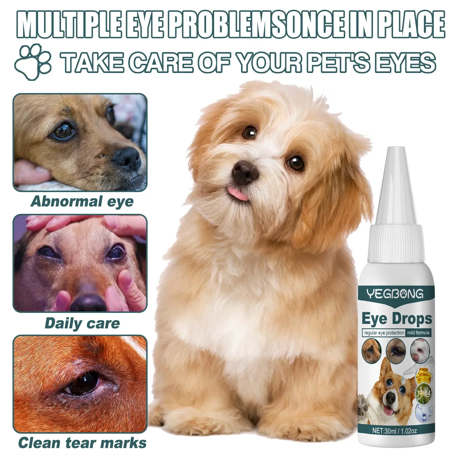 30 Ml Pets Eye Care Drops For Dogs Cats Eyes Tear Stain Removing Dirt Anti-inflammatory Bactericidal Safe Pet Clean Supplies