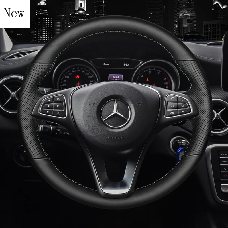 For Mercedes-Benz B180 B200 CLA CLS GLB200 EQC400 GLA220 DIY Hand-Stitched Leather Car Steering Wheel Cover Accessories