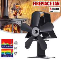 Black 5 Blade Heat Powered Stove Fan Wood Burner Fireplace Fan Eco Quiet Home Fireplace Fan Efficient Heat Distribution