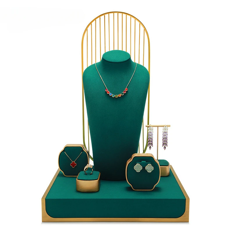 Green Jewelry Display Stand Necklace Pendant Storage Props Earrings Rings Organizer Exhibitor Set Jewelry Display Rack