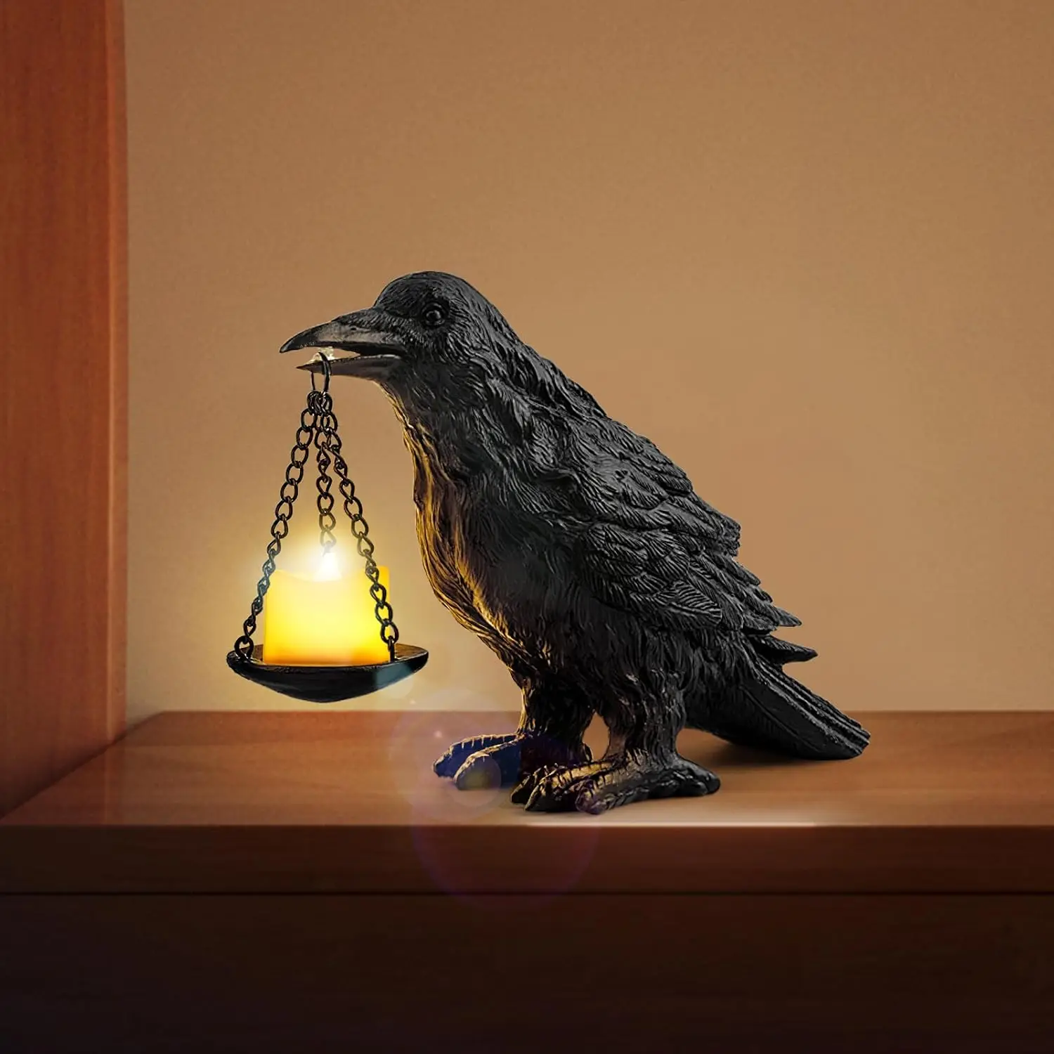 

Gothic Crow Lamp with Tealight Holder Resin Raven Decor Statue Unique Goth Home Decor for Bedroom