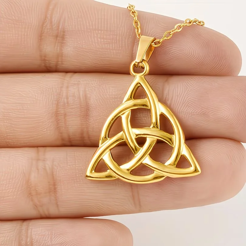 Geometric Triangle Ring Knot Charm O Chain Necklace, Unisex