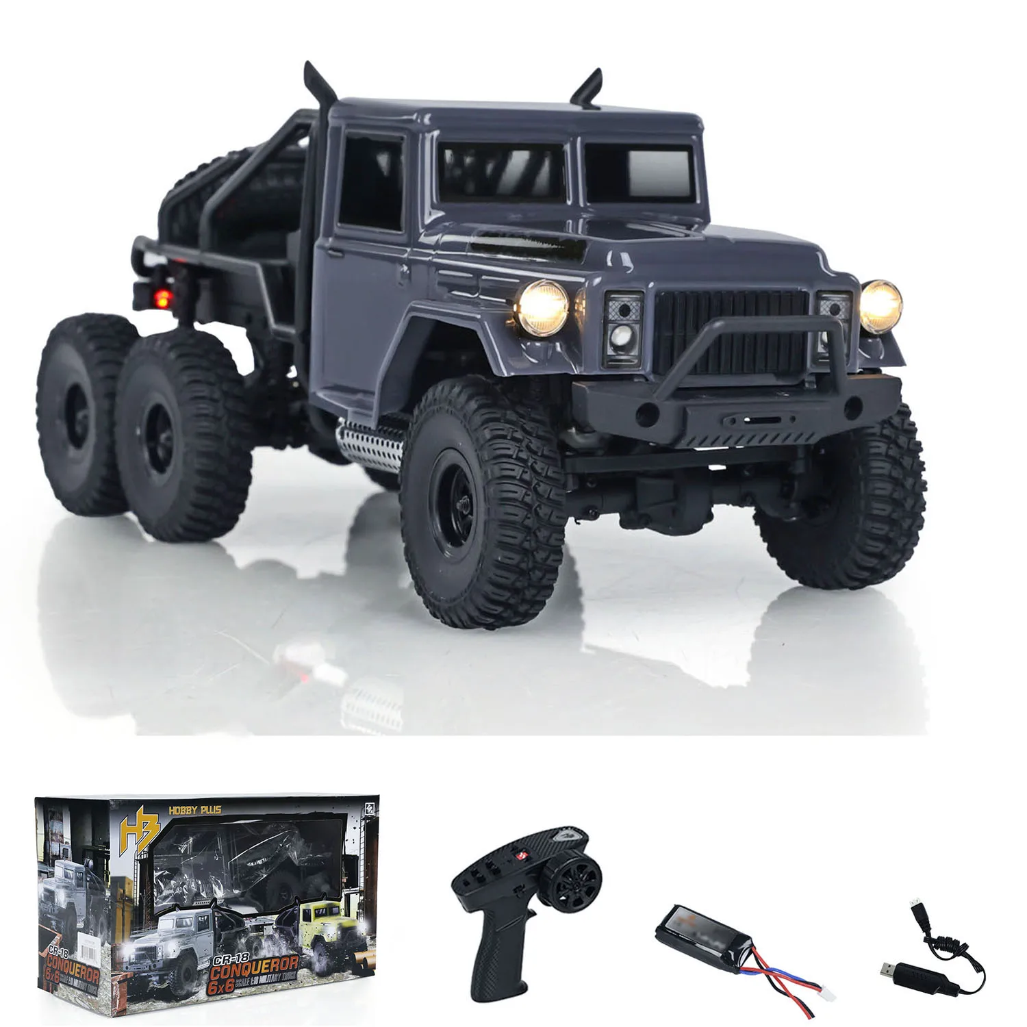 RC Rock Crawler Car Painted Assembled Conqueror 1/18 6x6 Ready to Run Remote Control Light Off-road Vehicle Model TH24019