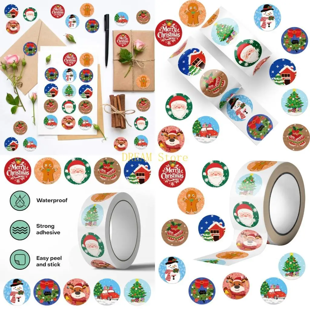

Яркие рождественские наклейки 500 шт./рулон водостойкие ПВХ-таблетки Скины для праздничных вечеринок украшения легко пилинг