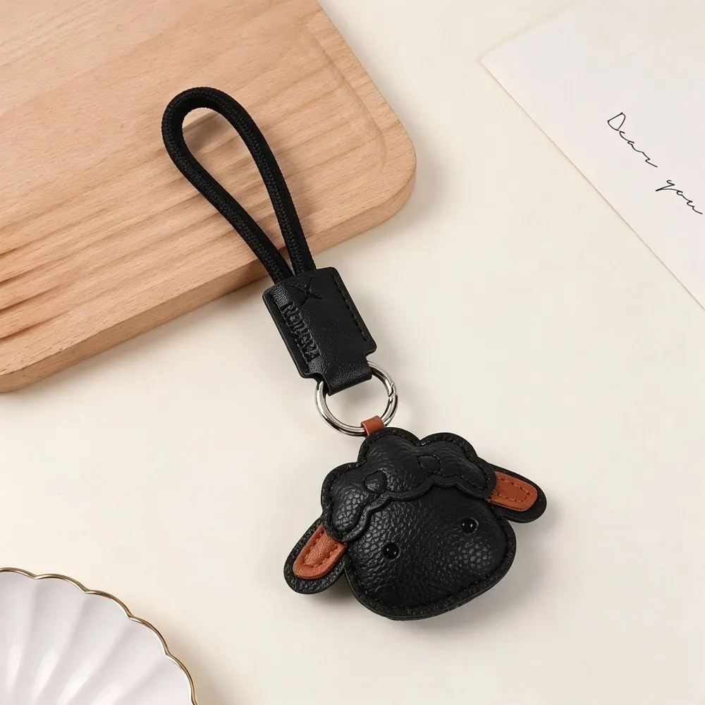 Fashion Cute Sheep PU Leather Keychain PU Leather Cartoon Lamb Keyring Anti-Scratch Wear-Resistant Car Key Ring Backpacks