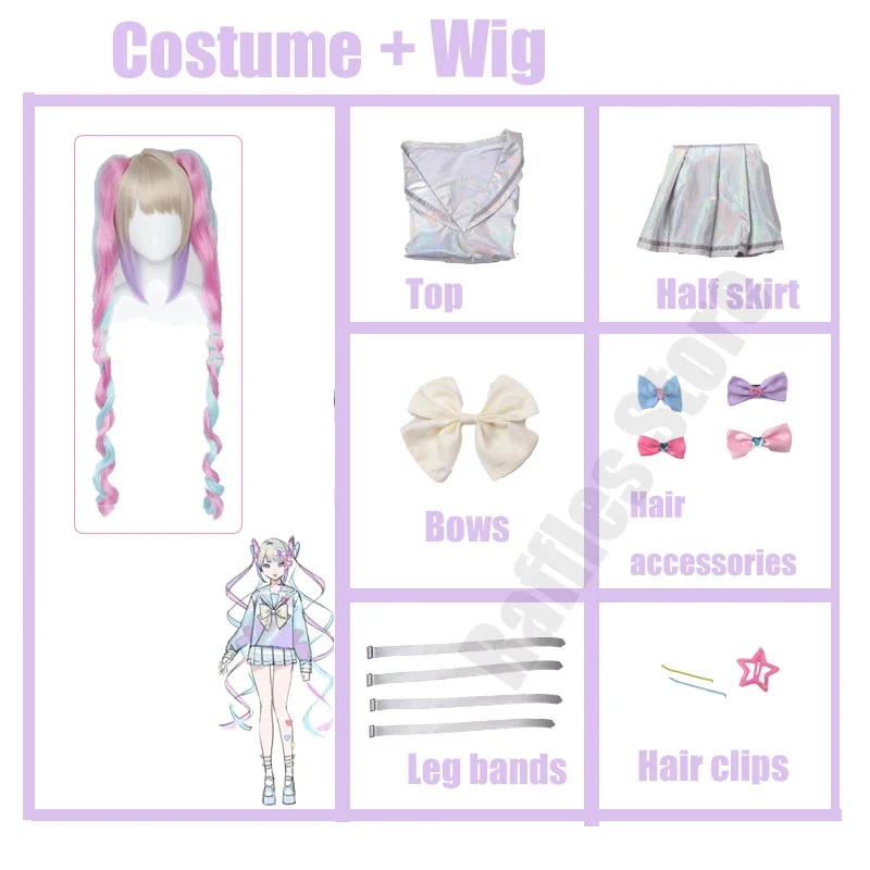 Game NEEDY GIRL OVERDOSE KAngel Cosplay Costumes Wig Colorful KAngel Cosplay Lolita Girls Laser JK Sailor Suit School Uniform