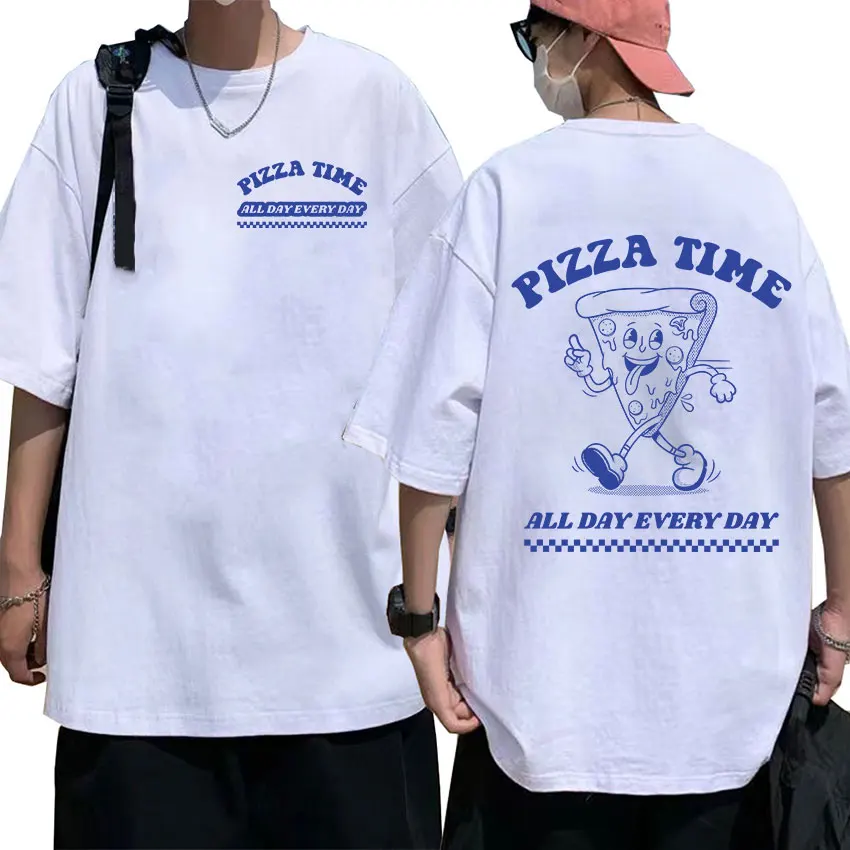 Pizza Time All Day Every Day Meme T Shirt Funny Cartoon Retro Harajuku T-shirts Men Women Casual 100% Cotton Oversized T-Shirt