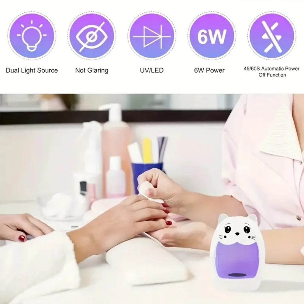 LULAA Mini UV LED Lamp Cute Cat Shape Fast Drying Portable Nail Light  Home Salon Gel Dryer Curing Lamp for Nail Artists DIY