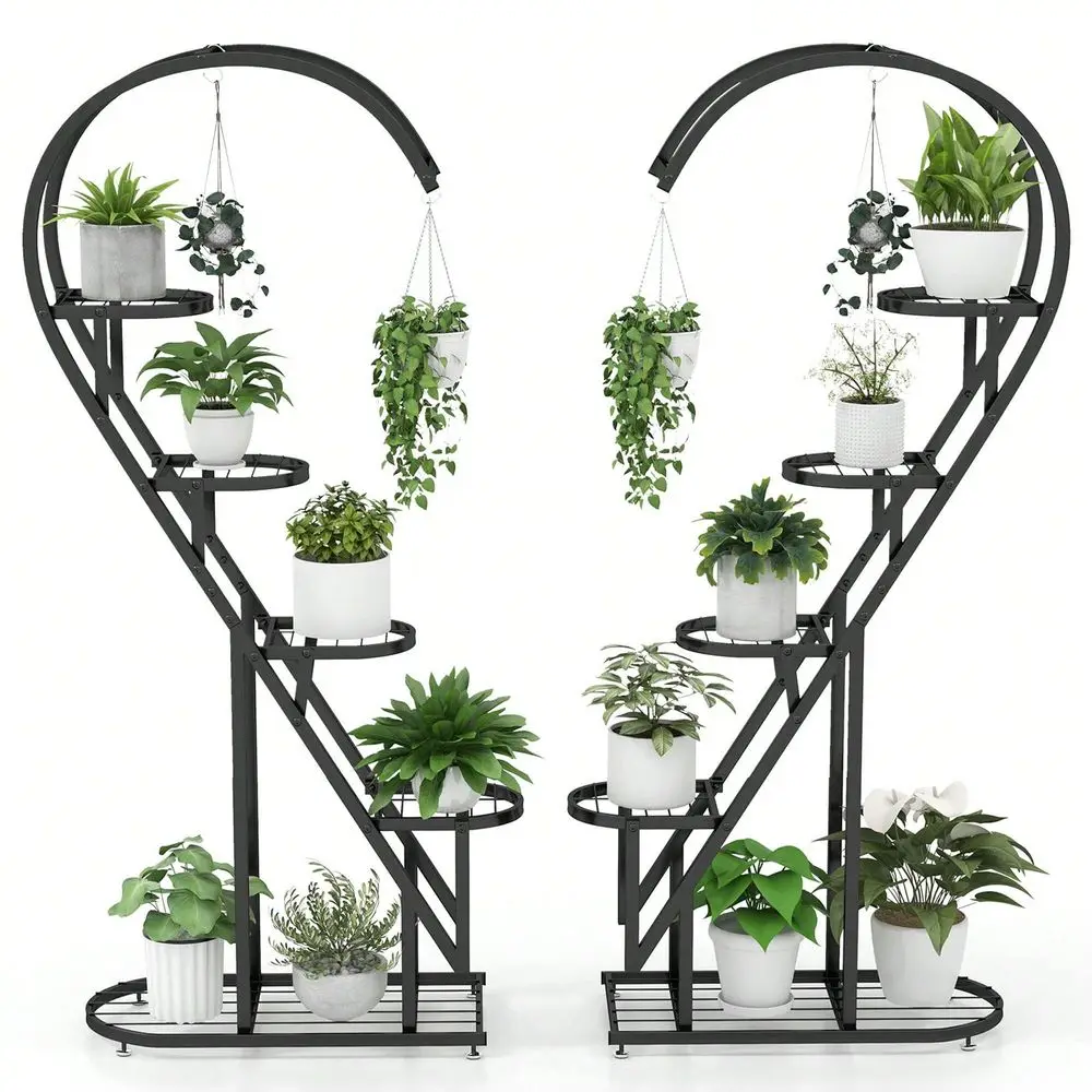 

5 Tier Metal Plant Stand HeartShaped Shelf With Hanging Hook For Multiple Plants