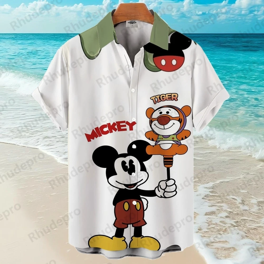 

Disney 2025 Mickey Mouse Cartoon Hawaiian Shirt Magic Land Shirts Fashion Beach Button Down Shirt Men Women Shirt