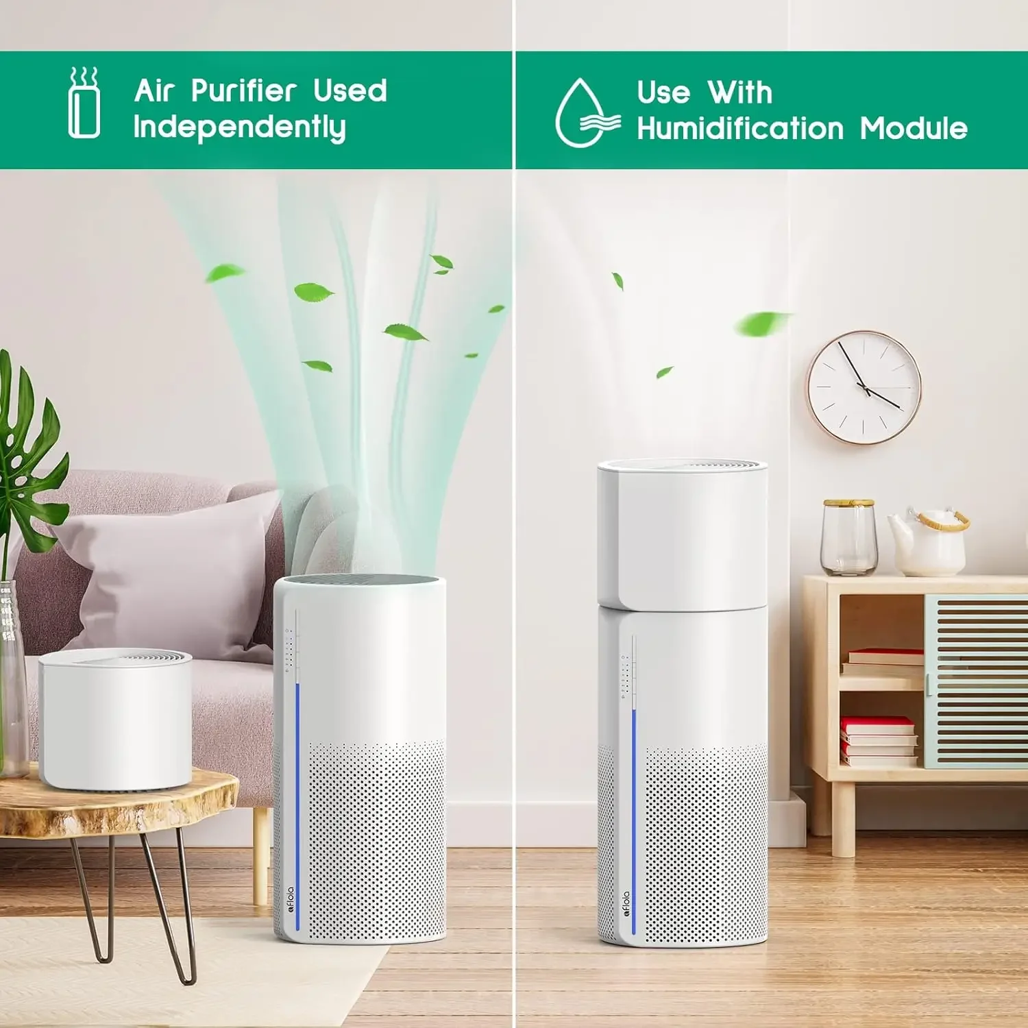 Purificateur d'air 2 en 1 avec humidificateur, livre en 3 étapes pour les allergies à la maison, les animaux domestiques, les odeurs de fumoir de cheveux, humidificateur par évaporation, A