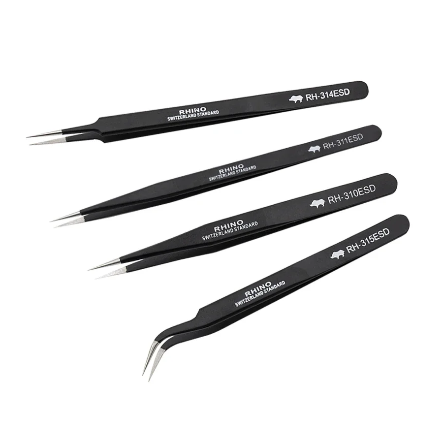 Pinça ESD estendida RHINO RH-316 do Japão - alta precisão, super dura |   Ferramenta profissional de reparo de relógios e celulares