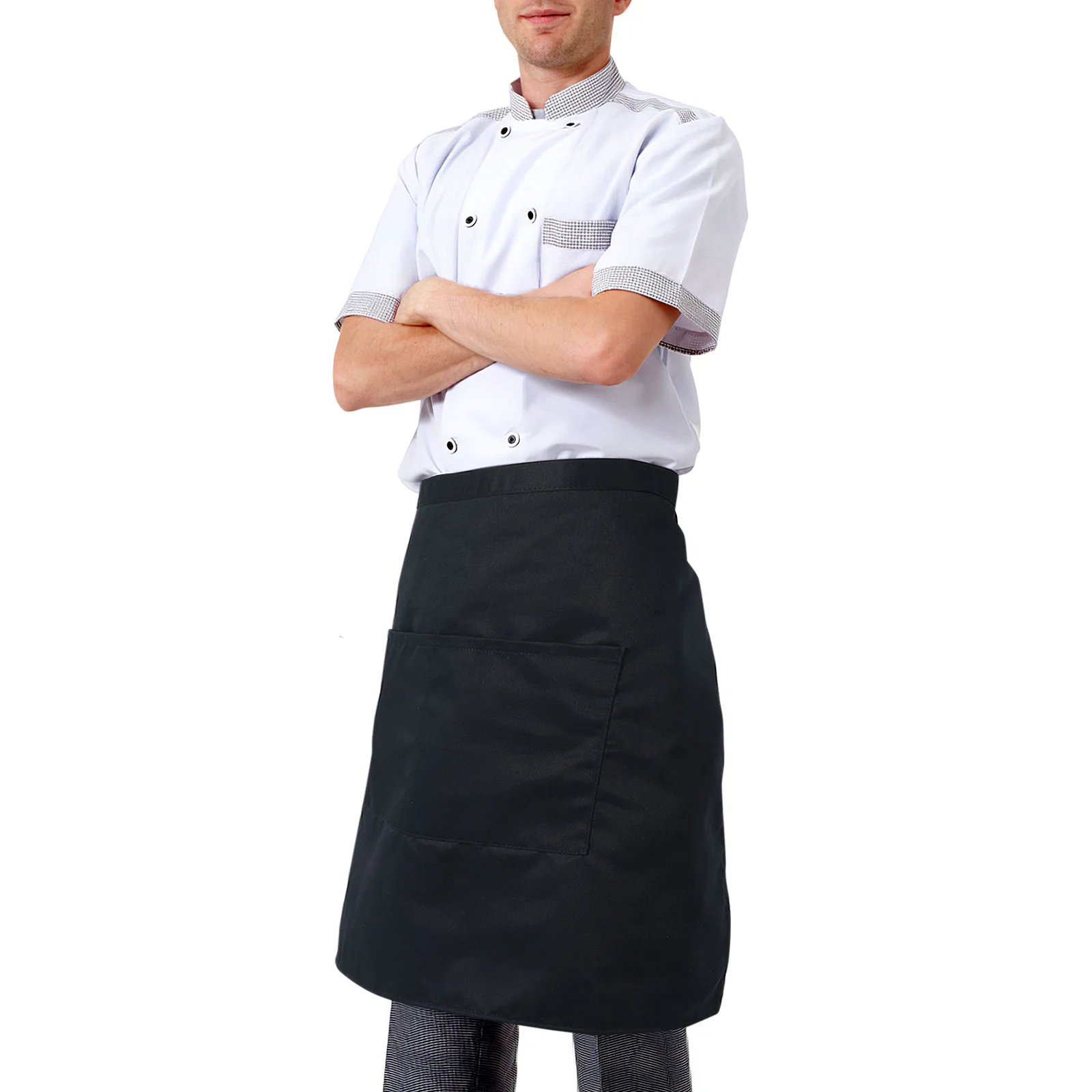 

Easy to Wear Apron Waitress with Pockets Kitchen Unisex Organizer Chef Short Double Waist for Men and Women