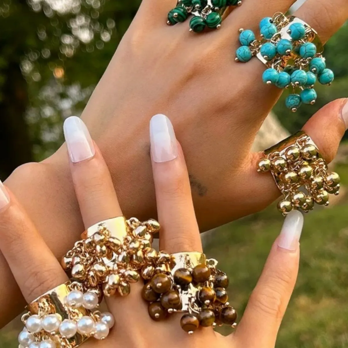 

Ретро-кольцо с геометрическим узором, имитацией жемчуга и бирюзы, открытое кольцо, ювелирные изделия из Циндао, роскошные модные аксессуары для женщин