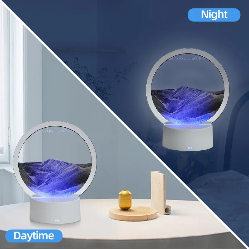 

Bedside Lamp 3D Three-dimensional Glass Quicksand Painting Decompression Liquid Office Ornament Gift Remote Control Night Light