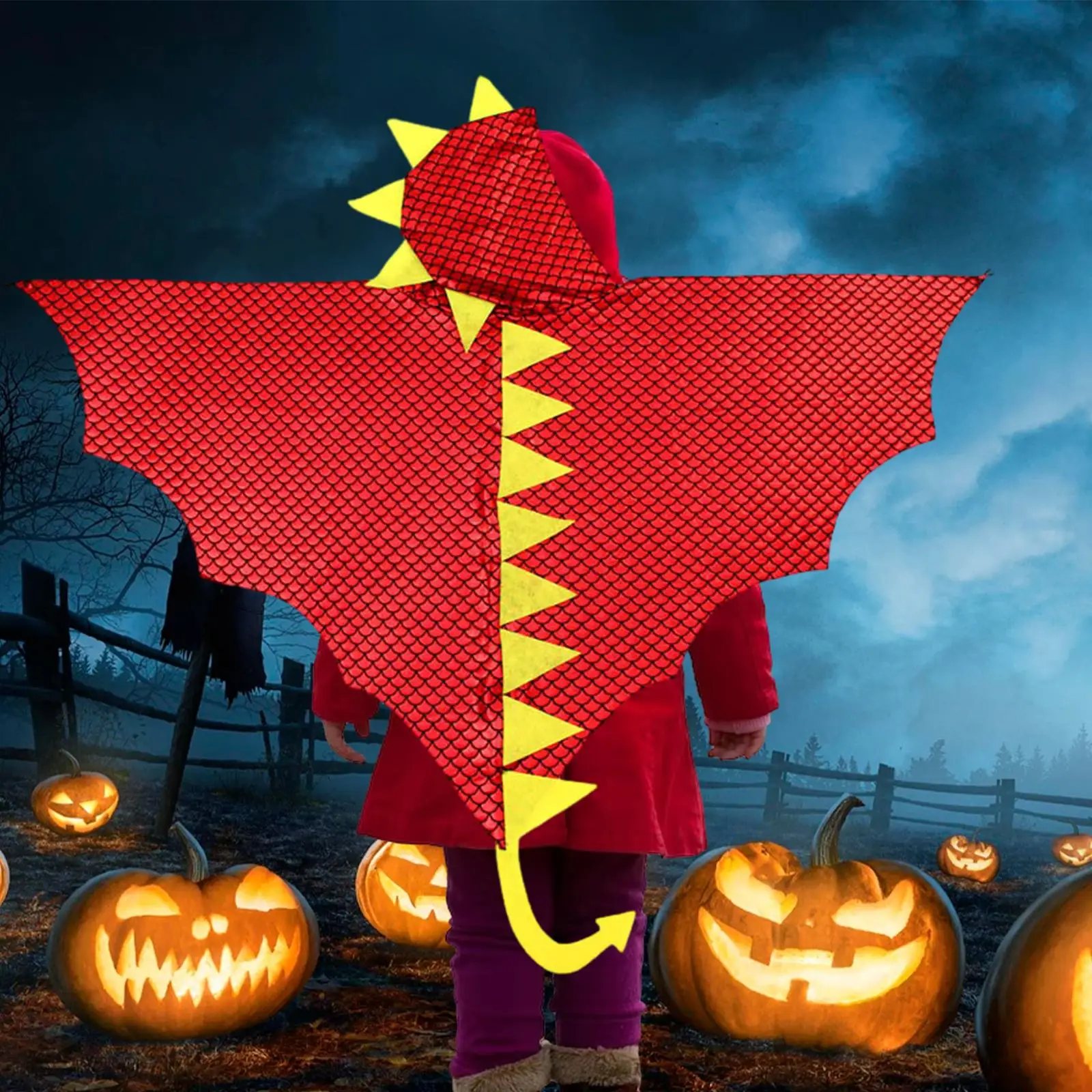 Kids Dinosaur Cape Halloween Costume Dragon Hood Cosplay Outfit for Role Play Carnival Festival Boys Girls