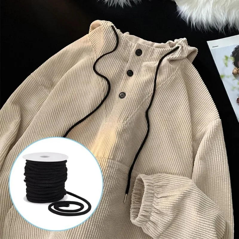 27.34 Yards Black Drawstring Replacement Rope 6mm Polycotton Soft Drawstring Cord Replacement with Plastic Spool for Coats Pants