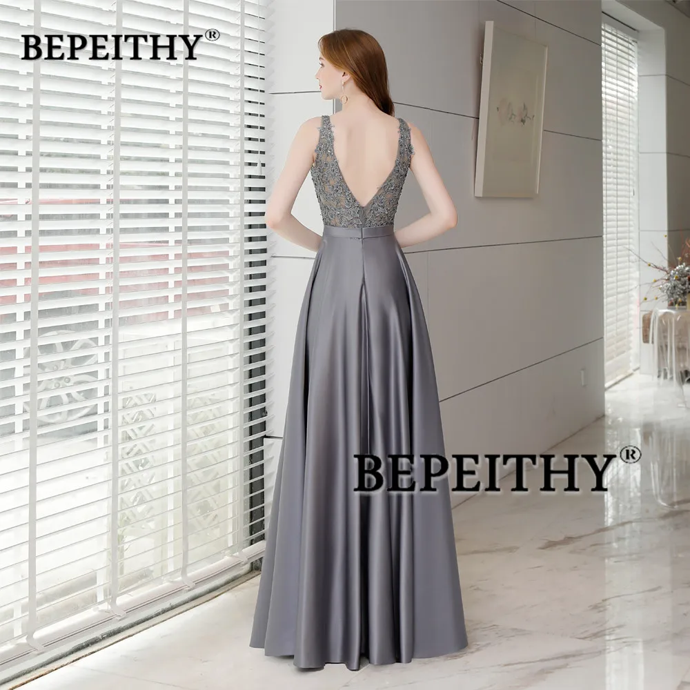 BEPEITHY Customized V Neck Lace Appliqués Party Dress Sexy Open Back Evening Dresses Floor Length Robe A-line Vestido De Noche