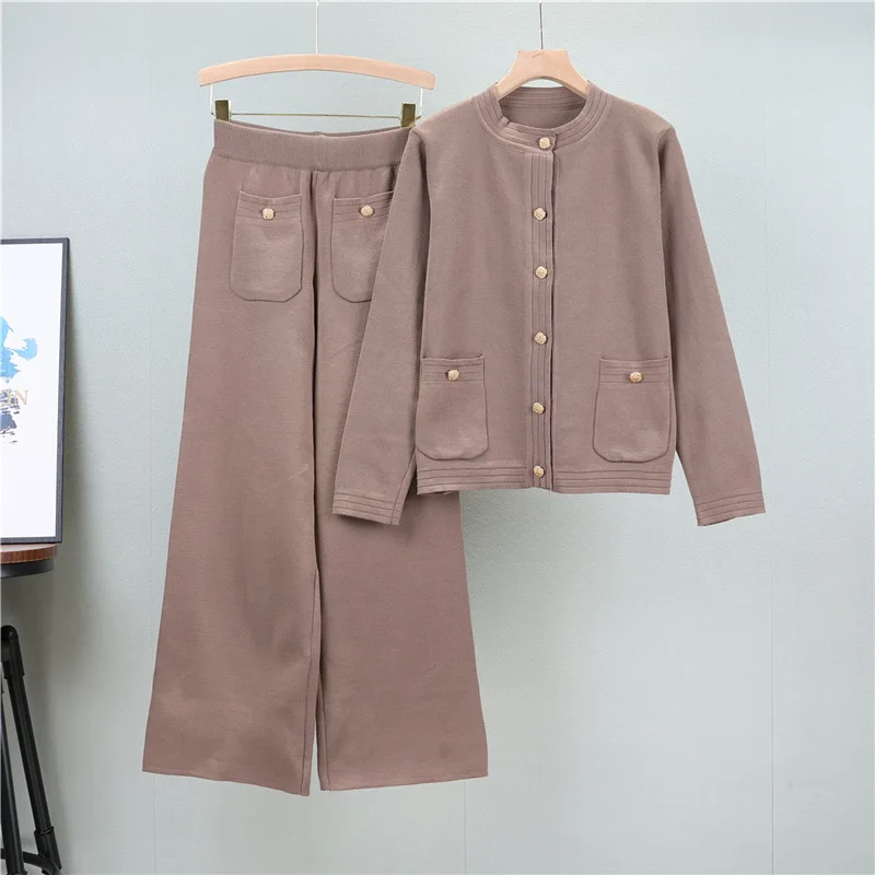 

Women 2 Piece Set Knit Sweater Jacket Cardigan Wide Leg Pant Muslim Casual Knitted Outfits Tracksuit Suit Autumn Winter Knitwear