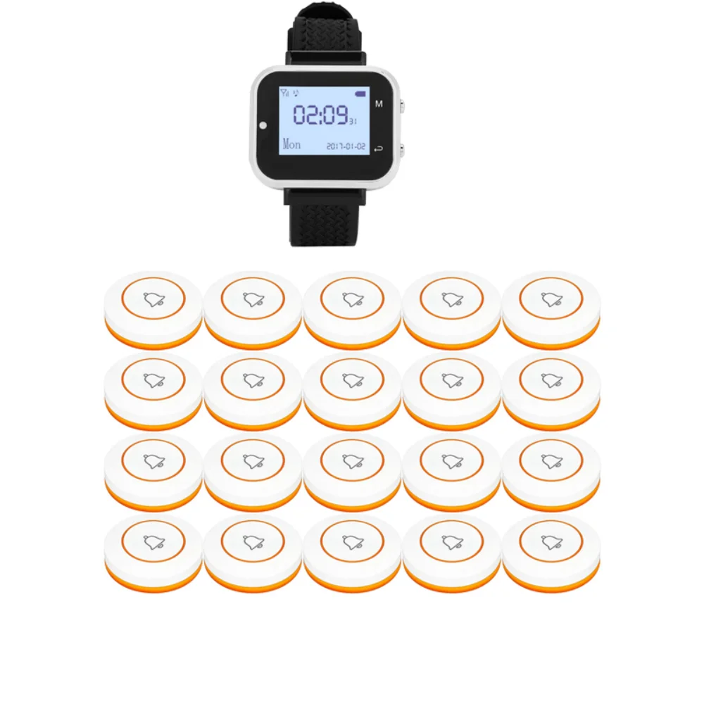 

Беспроводная система вызова официантов для ресторанов: 1 наручный приемник, 20 кнопок вызова, пейджер для кафе, клиник, стоматологий, отелей