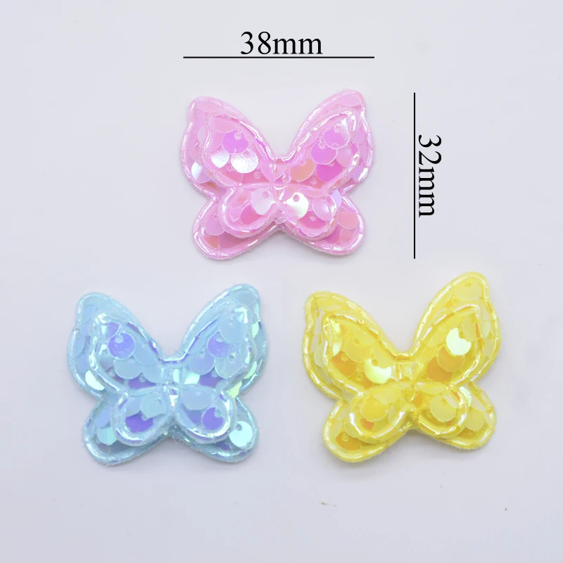 16Pcs 38*32mm Glitter Seaquins Butterfly Padded Appliques for DIY Clothes Hat Shoes Sewing Patches Headwear Hair Clips Bow Decor