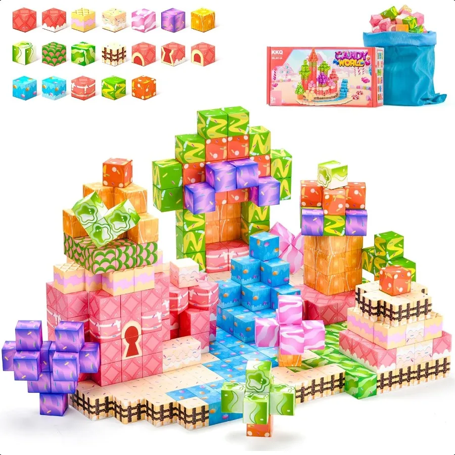 

Magnetic Blocks 100PCS Magnetic Building Blocks for Candy Castle STEM Sensory Toys for Toddler Christmas Birthday Gifts for Gir