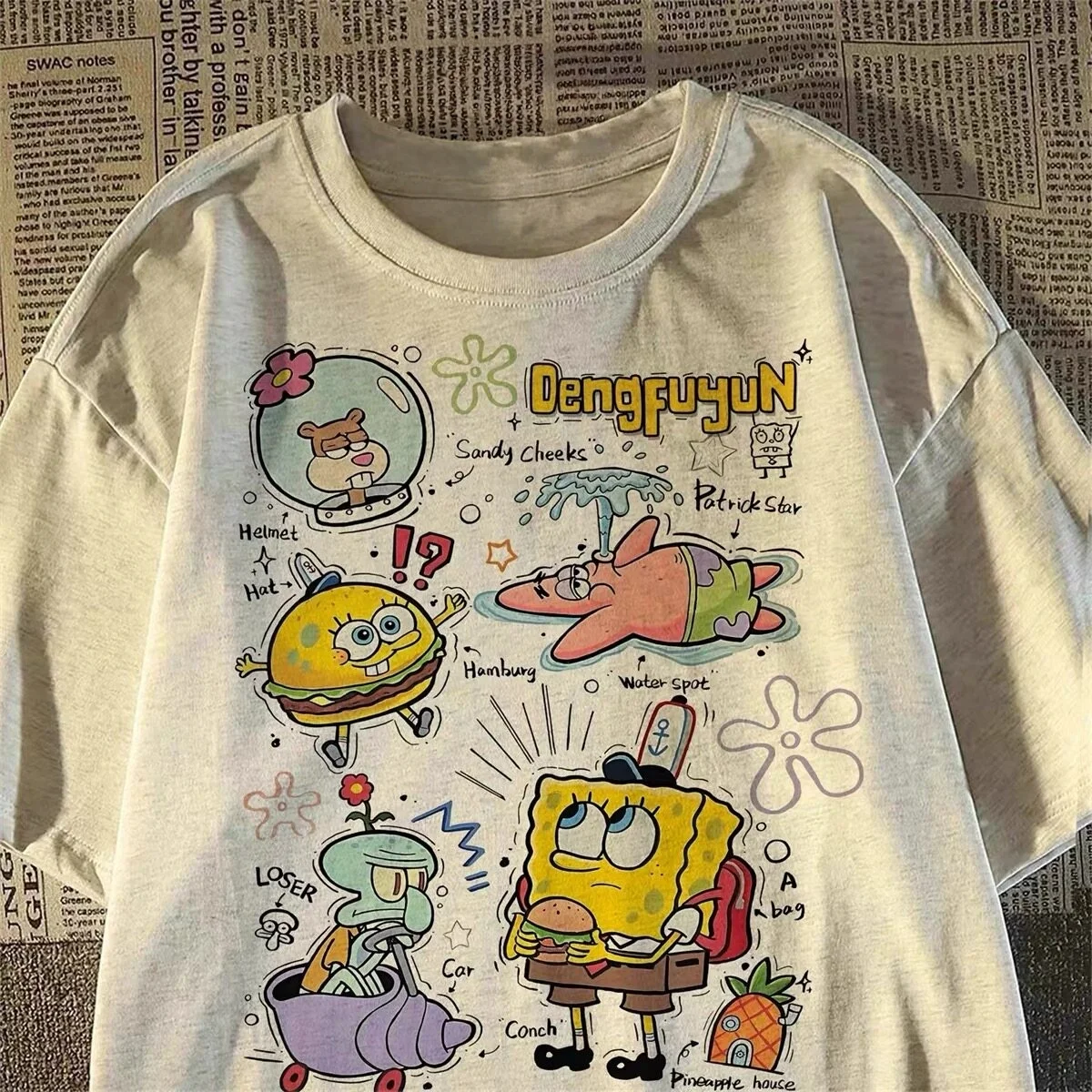 2026 New SpongeBob SquarePants Pattern T-shirt, Adult and Children's Casual Short-sleeved Cotton Top