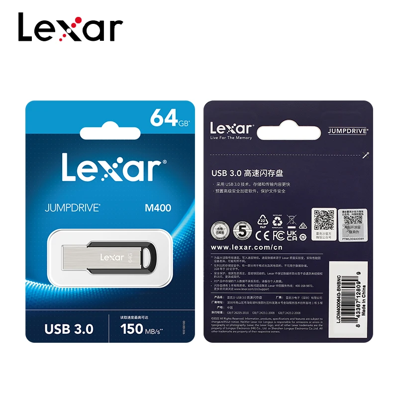 Original Lexar M400 USB 3.0 Flash Disk 128GB 64GB 32GB Encrypted Mini Key Pendrive Black Flash Drive Memory Stick For Computer