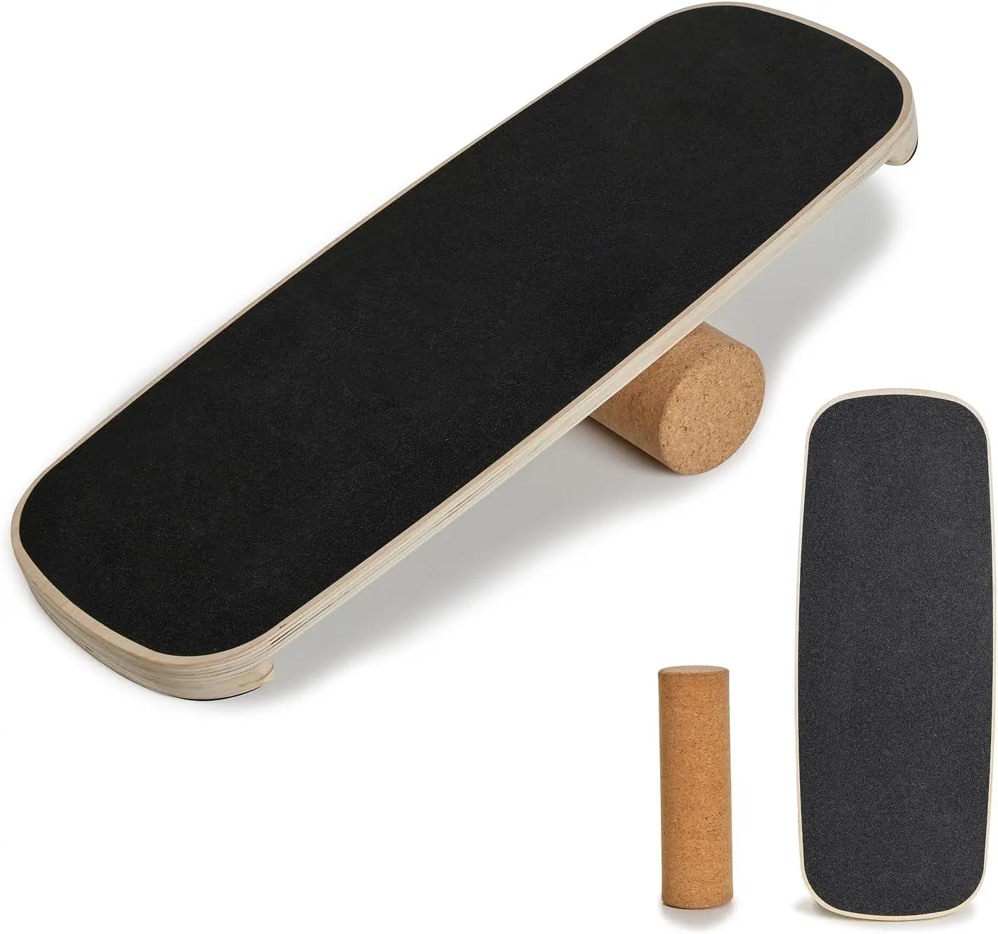 HOKO Balance Board aus Birkenholz mit Korkrolle – Gleichgewichtstrainer Perfekt für Fitness und Sport, Wackelbrett mit Anti-Rutsch Oberfläche, bis 160 kg belastbar