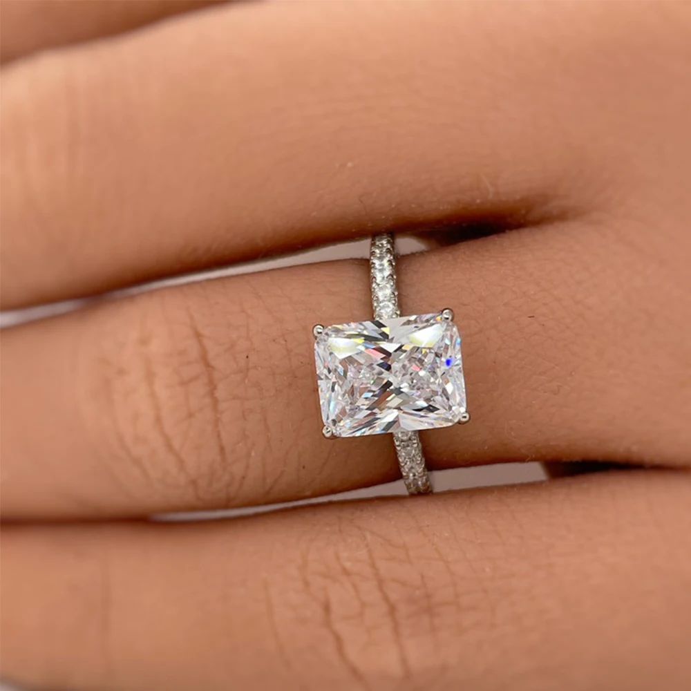 1/2/3/4CT مشع قطع مويسانيتي خاتم الخطوبة GRA معتمد 925 فضة هالة الماس العصابات الزفاف للنساء مجوهرات #5