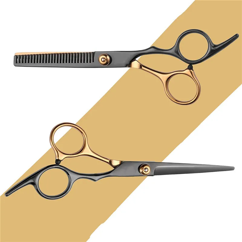 6 Inches Black-gold Barber Scissors Household Scissors Flat Shears Fine-toothed Shears Barber Accessories