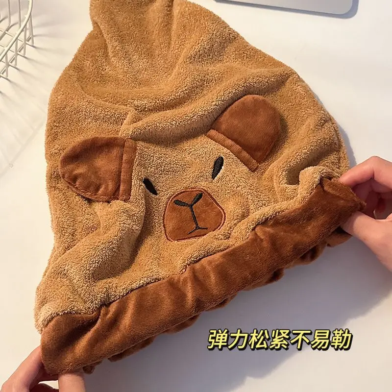 Cute Capybara Hair‑Drying Cap, Thick Absorbent Coral Velvet Quick‑Dry Hair Towel Wrap, Soft Shower Hat for Women Girls Students view 6