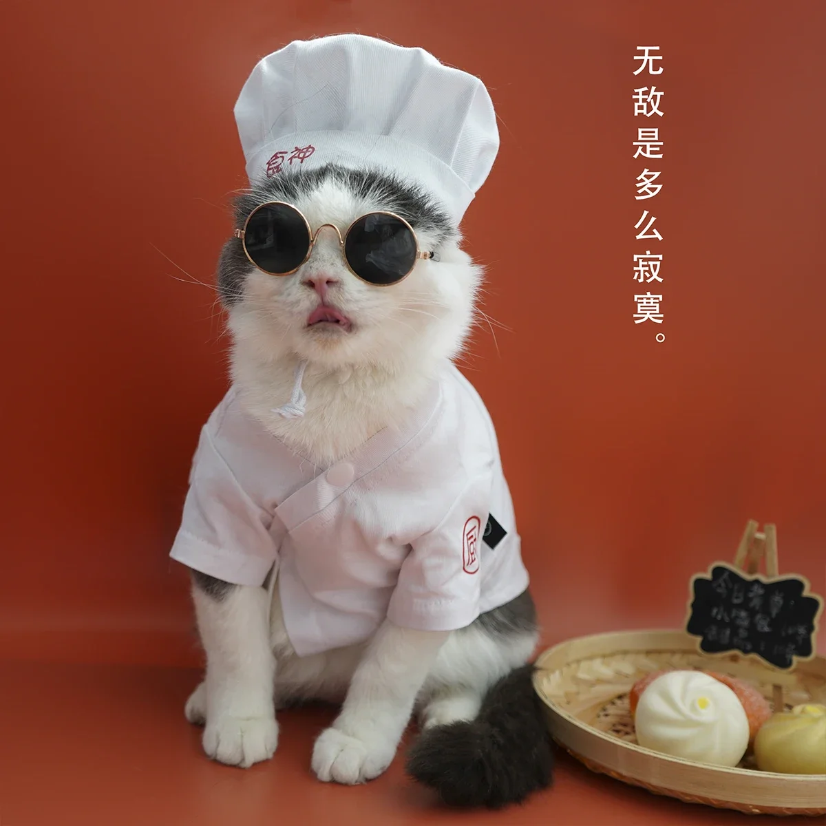 New Oriental Chef\'s Jacket With Toque Cat Costume Kitchen Coat Cat Clothes With Comfortable Fabric Dog Costume (A4814)