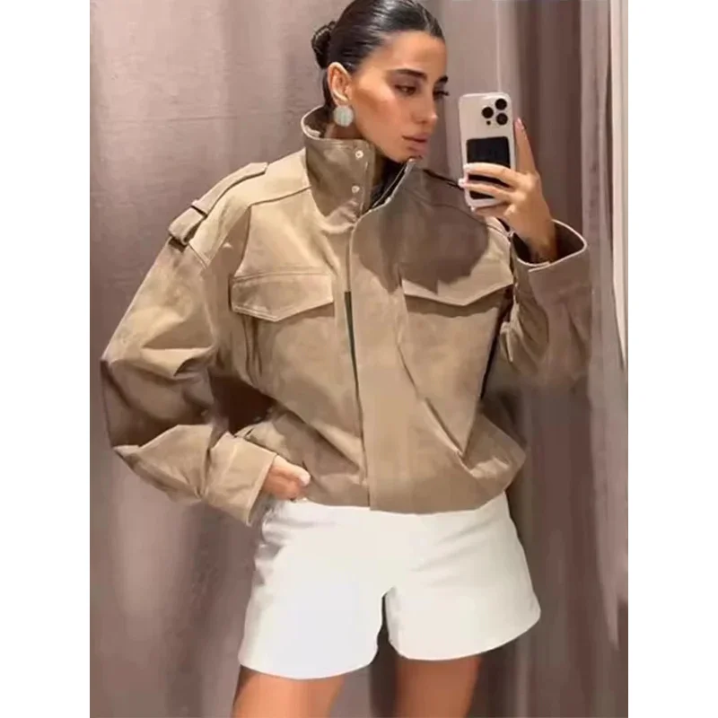 

Женская замшевая куртка 2026, новая весенняя мода, свободные куртки на молнии с длинными рукавами, пальто, шикарная женская уличная повседневная верхняя одежда ﻿ ﻿ ﻿