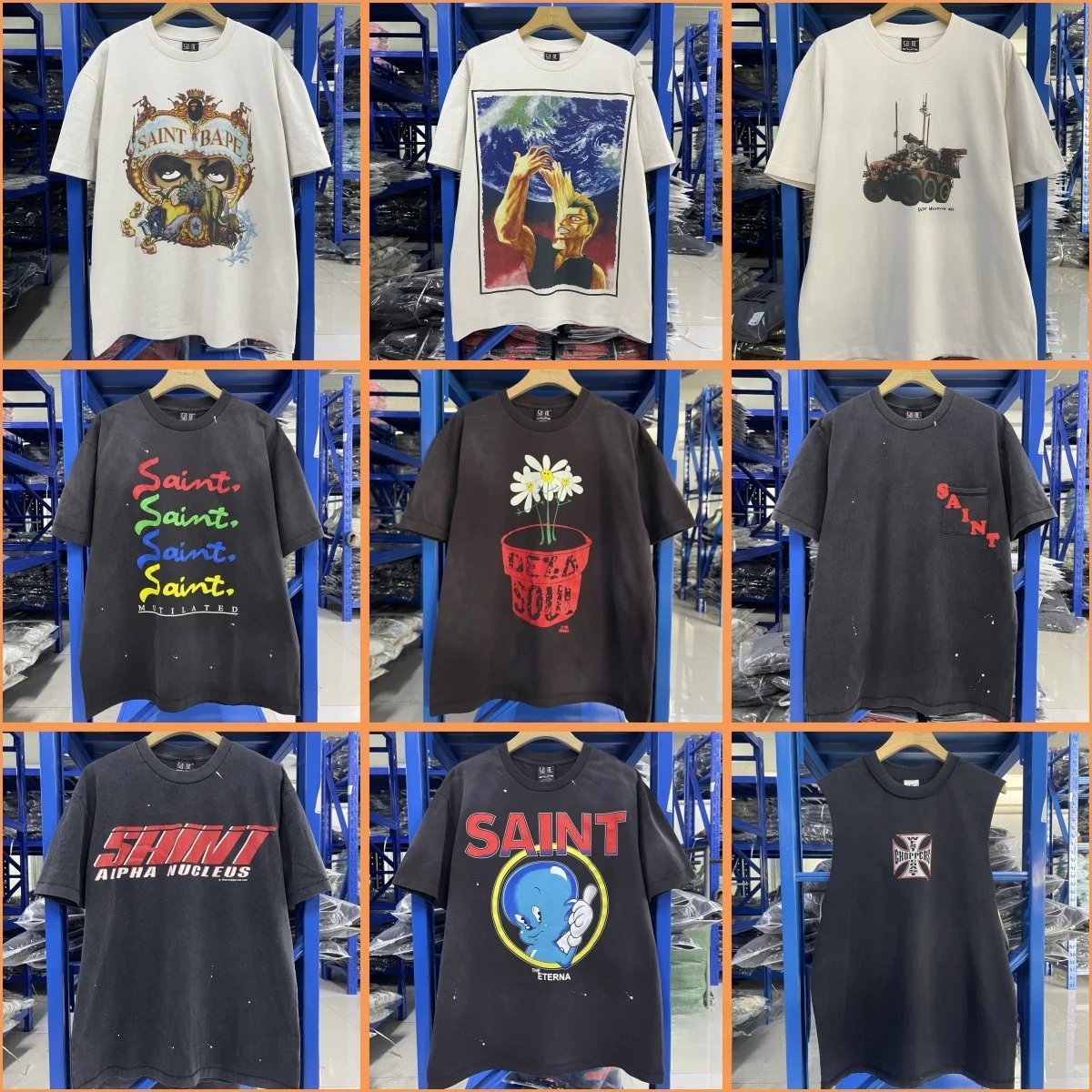 Camiseta holgada de manga corta con cuello redondo estilo dibujos animados de Saint Michael, camiseta informal de verano a la moda para hombres, algodón transpirable