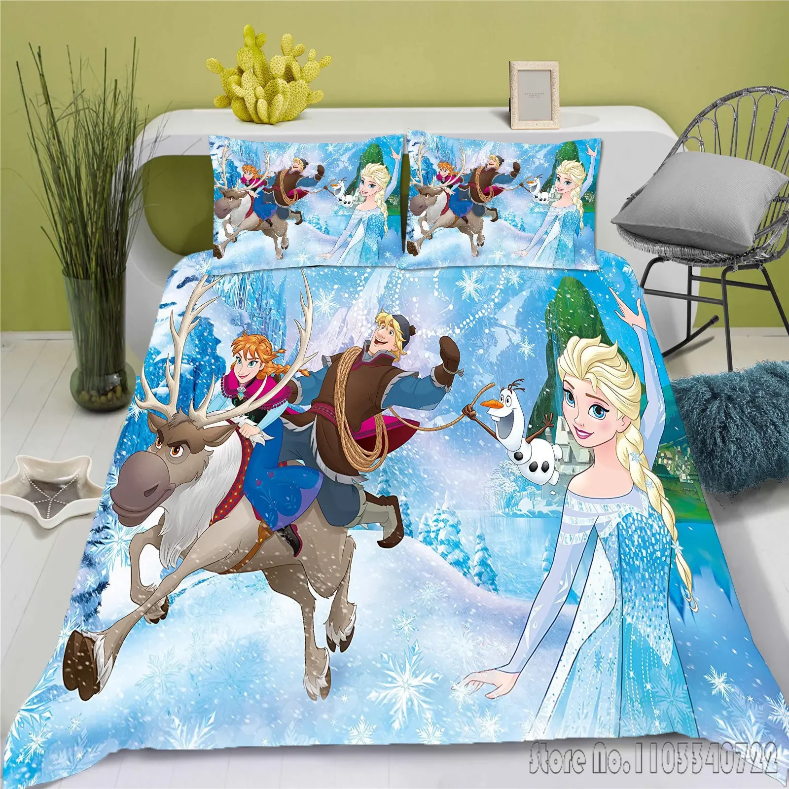 Cartoon  Elsa Cute Frozen Love Child Duvet Cover Set HD Comforter Cover Bedclothes for Kids Bedding Sets Bedroom Decor