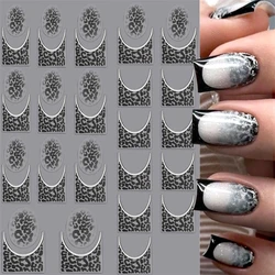 Sexy Leopard French Tip Nail Stickers Gold Silver Gradient Leopard Print Nail Art Adhesive Sliders Y2k Style Manicure Supplies